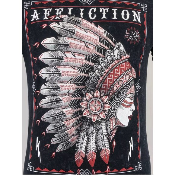 AFFLICTION SENECA Men's T-shirt BLACK LAVA Biker - Picture 7 of 8